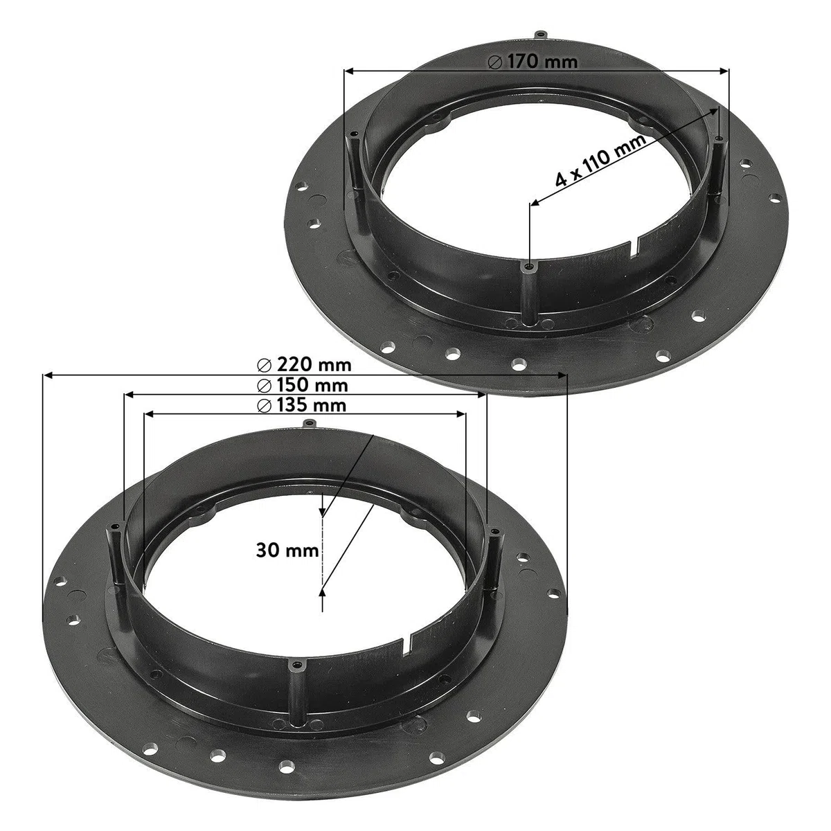 tomzz Audio 2857-068 Anillos de Altavoz Soportes adaptadores compatibles con VW Golf T5 T6 Tiguan Touran para Altavoces DIN de 165 mm