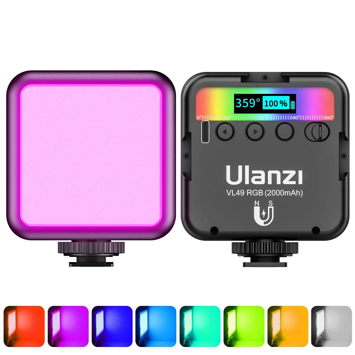 Luz de Relleno Led para Vídeo, Fotografia, ULANZI VL49 RGB, Ajustable 2500-9500K, 2000 mAh Incorporada Batería, Lámpara Iluminación Continua para DSRL Cámara