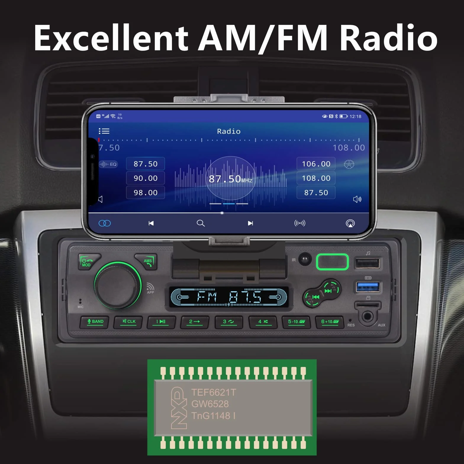 Radio Coche LXKLSZ Autoradio Bluetooth 1 DIN con App Control Reproductor MP3 Soporte USB/TF/AUX/Carga Rápida/Llamadas Manos Libres/Radio FM/con Soporte para Teléfono