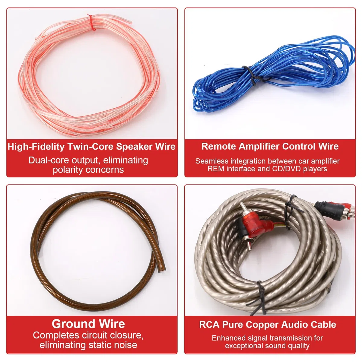 Juego de cables de subwoofer, 5 m, juego de conexión 4GA, amplificador de coche, juego de instalación para amplificador de coche, cable de audio para coche para modificación de audio