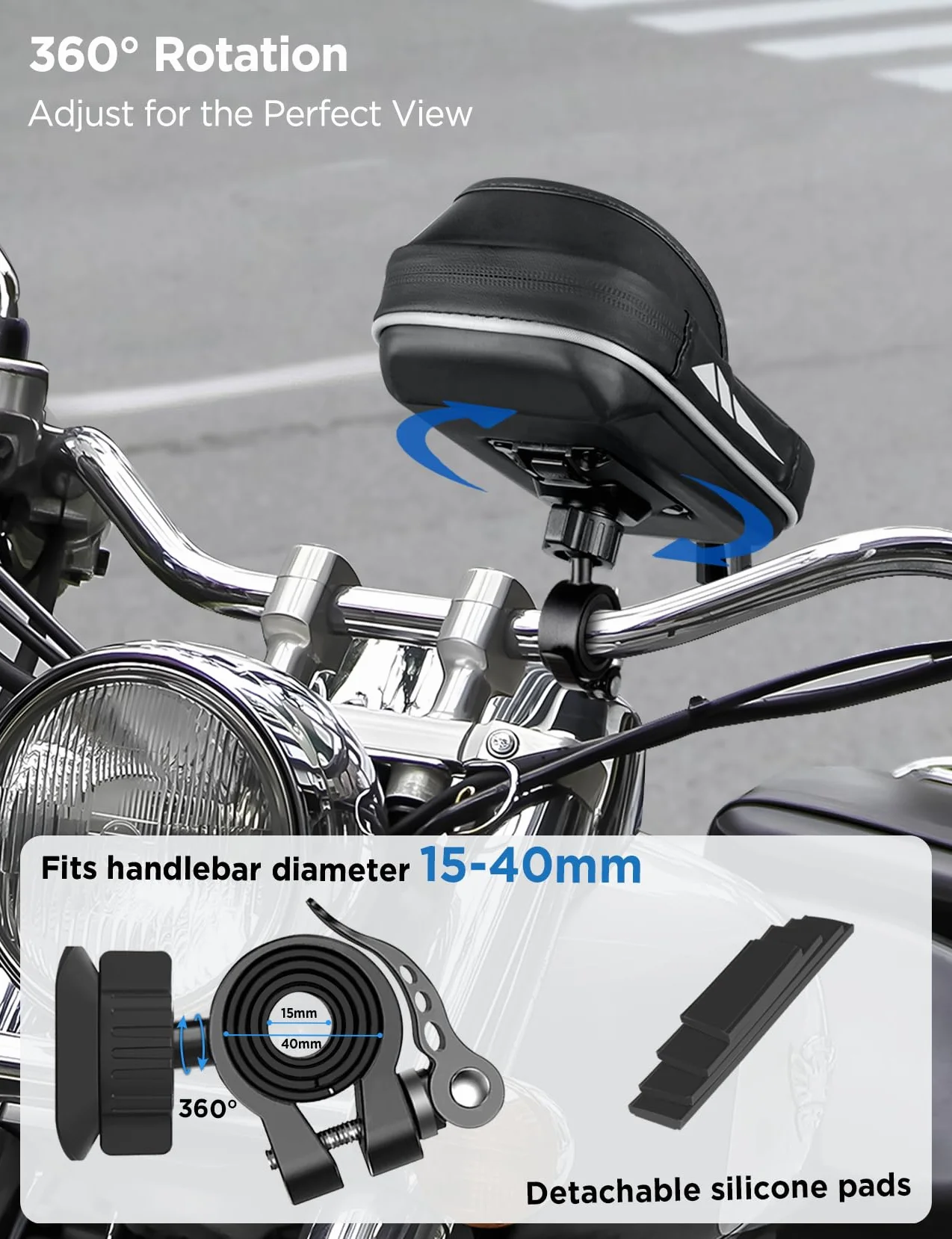Vitalismo Soporte Móvil Bicicleta Moto Impermeable, Bolsa Manillar Bicicleta con Cubierta de Lluvia Rotación 360 Porta Móvil Bici para Teléfono hasta 7 Pulgadas