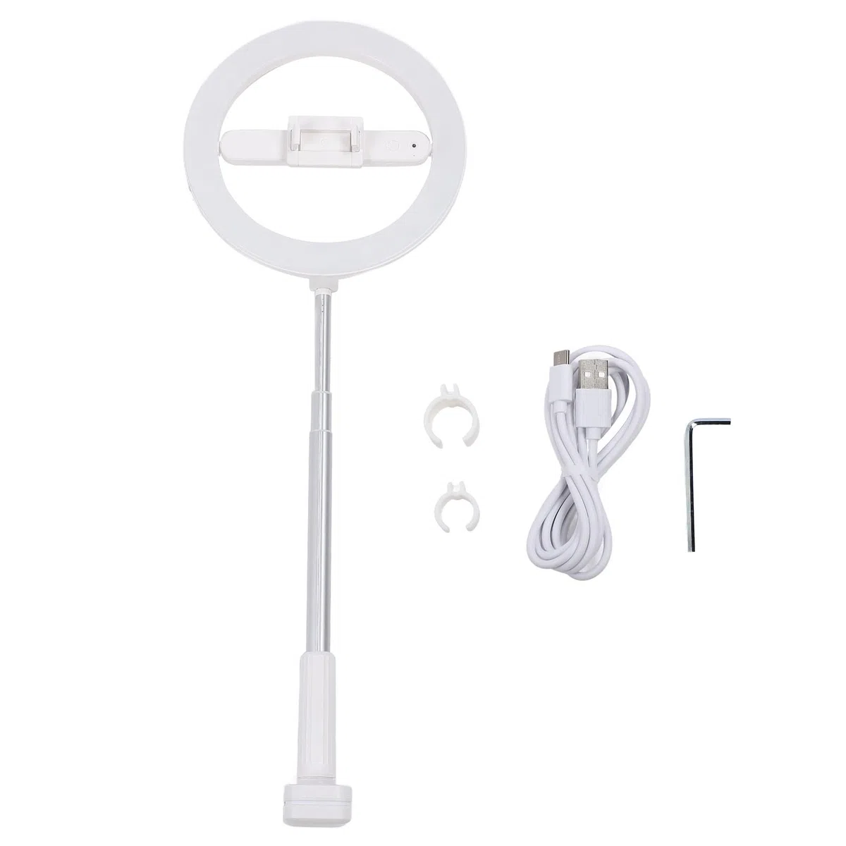 Eujgoov Luz de Anillo LED con Soporte de Abrazadera Ajustable para Grabar Videos Transmisión en Vivo, Luz de Anillo de Selfie para Escritorio Plegable Aleación de Aluminio Portátil Doblado