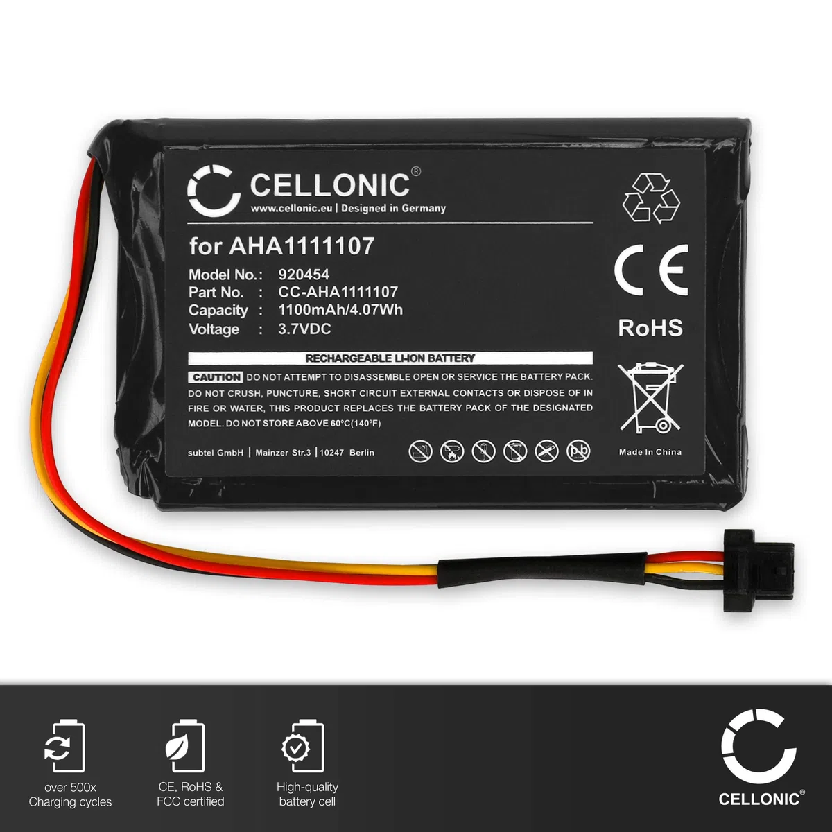 CELLONIC 1x Batería para GPS Navegación Compatible con Tomtom Go 600, Go 610, Navigator 6, AHA11111010 - (1100mAh, 3.7V) + Juego de Herramientas