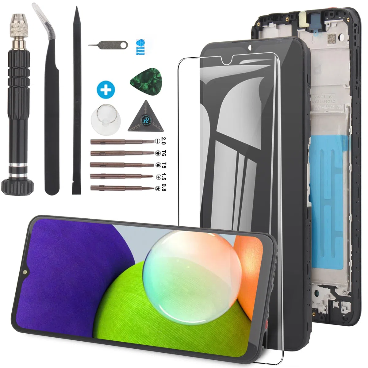 RongZy para Samsung Galaxy A22 5G A226 A226B LCD+Pantalla Táctil Digitalizador Asamblea Reemplazo +Reparación Herramientas(Versión 5G，Negro con Marco)