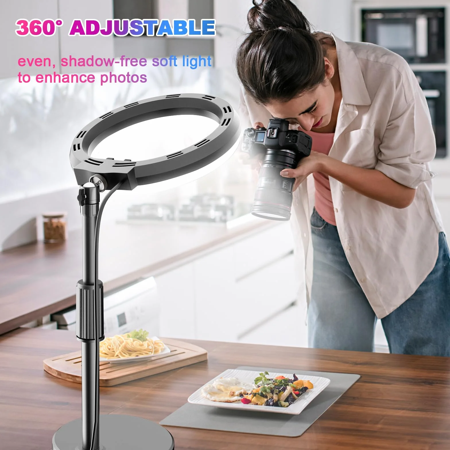 PEYOU Aro de Luz con Tripode, RGB Ring Light de Chasis Redondo Reforzado, Anillo de Luz Regulable para TikTok, Maquillaje, Selfie Fotografías, Youtube, Twich Live, etc.