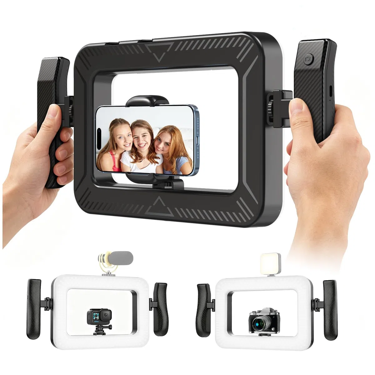 yAyusi Estabilizador de Teléfono Portátil con Luz,Luz de Relleno para Grabación de Vídeo con Mango,Aro de Luz LED para Selfies de 3600 mAh con Soporte para Teléfono,Ideal para Vlogs y TikTok
