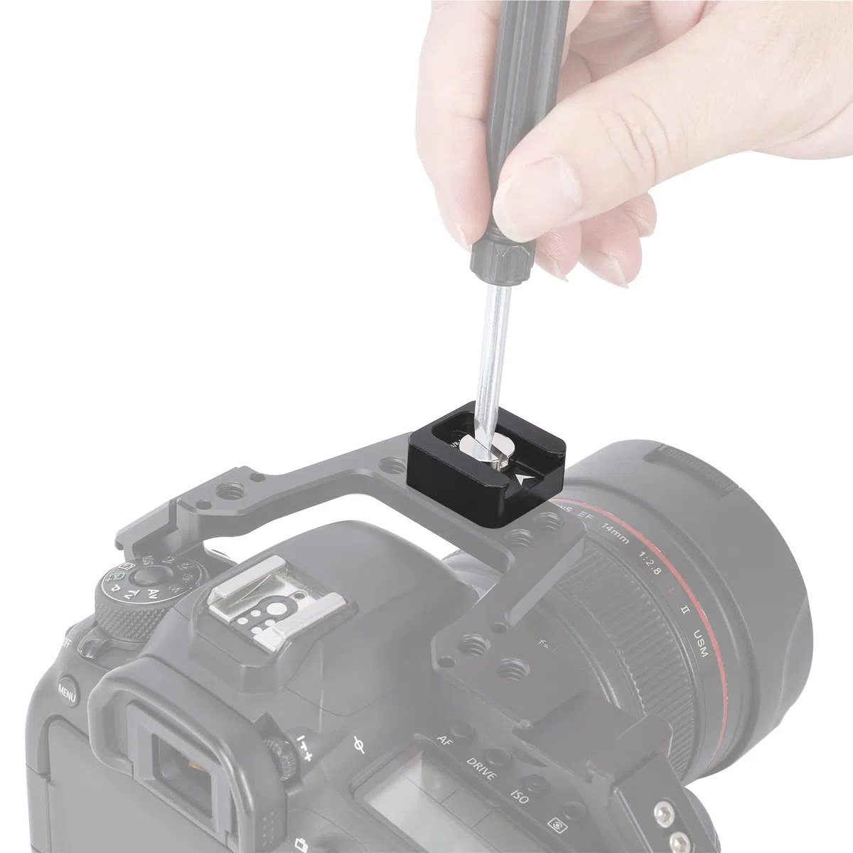 NICEYRIG 2 adaptadores de montaje de zapata fría, soporte de zapata fría con tornillos de localización Ar ri (3/8 y 1/4) y pines de localización desmontables, compatible con cámara DSLR, micrófono