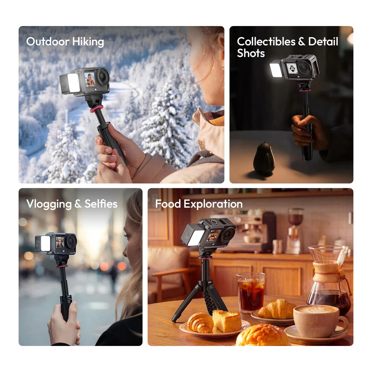 ULANZI LM24 Mini Luz de Vídeo para dji Osmo Action 6/Osmo Nano, Luz de Vídeo de Relleno con Fijación Magnética Rápida, Luz Fotográfica con Batería de 500mAh para Cámara de Acción