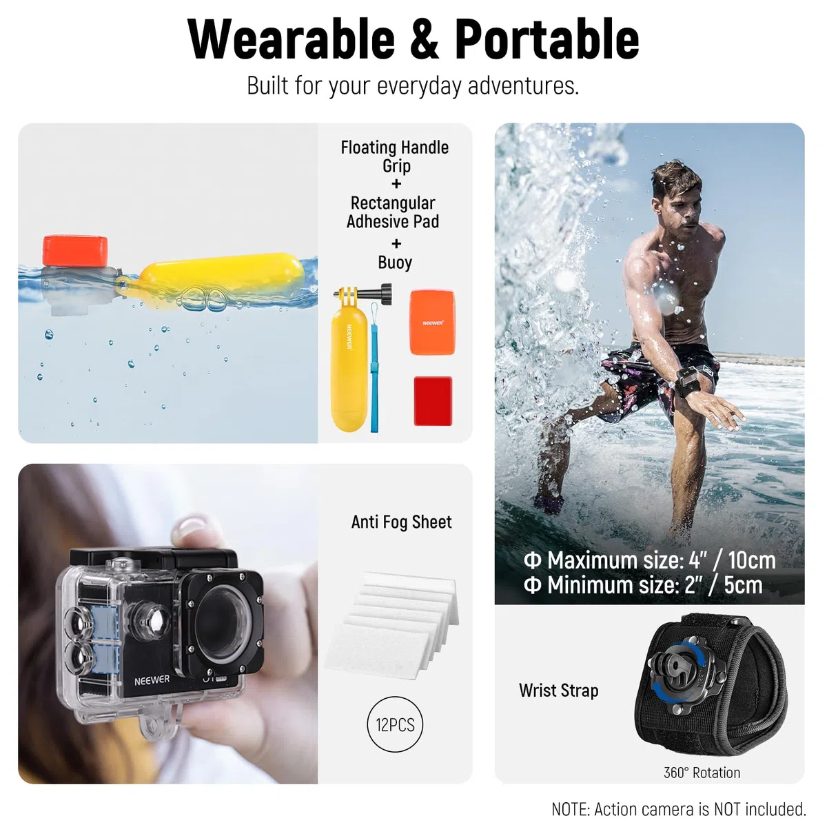 NEEWER 50 en 1 Kit de Accesorios para Cámara de Acción, GoPro Hero 12 Hero 11 Hero10 Hero 9 8 7 GoPro MAX GoPro Fusion Insta360 X3 X2 dji Osmo Action 4 3 2 APEMAN, Incluida Funda Negra