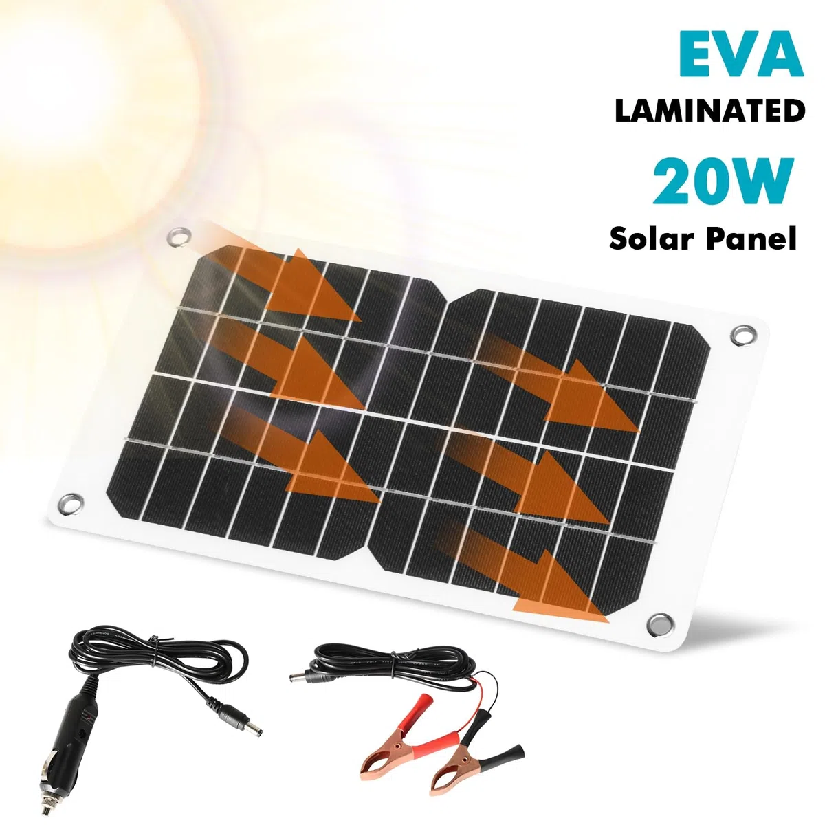 Jadeshay Panel Solar Portátil Kit,20W 12V Cargador Solar Movil Placa Solar Portatil para Luces de Jardín Viajes al Aire Libre Camper Teléfono con Conector de Cargador de Coche y Agujero de Instalación