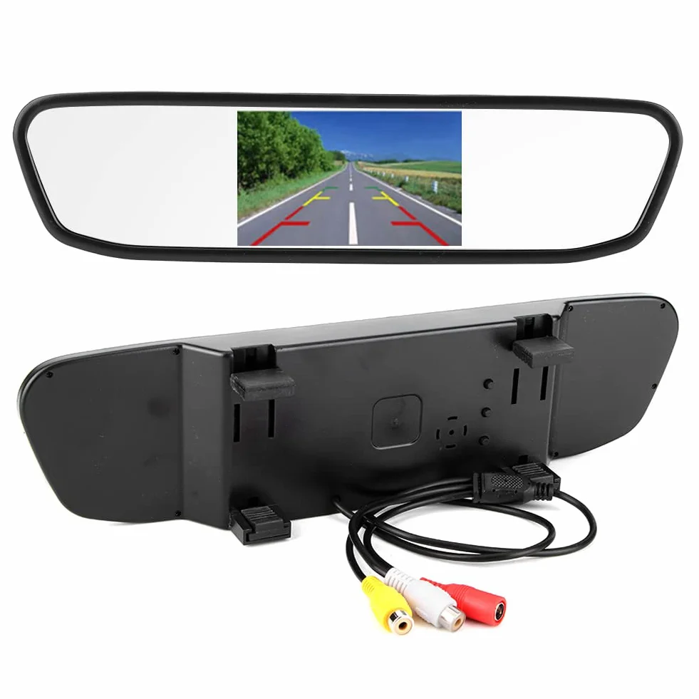 Monitor de Cámara de Espejo Retrovisor, Monitor de Espejo Retrovisor de Coche de 4,3 Pulgadas Pantalla LCD TFT HD Entrada de Video de 2 Canales