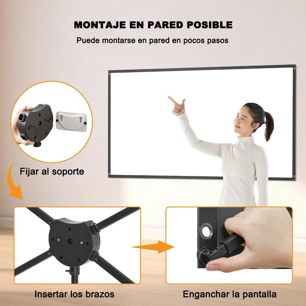 Pantalla de Proyección Exterior 80 Pulgadas 16:9 4K Portátil Resistente al Viento para Cine en Casa y Camping