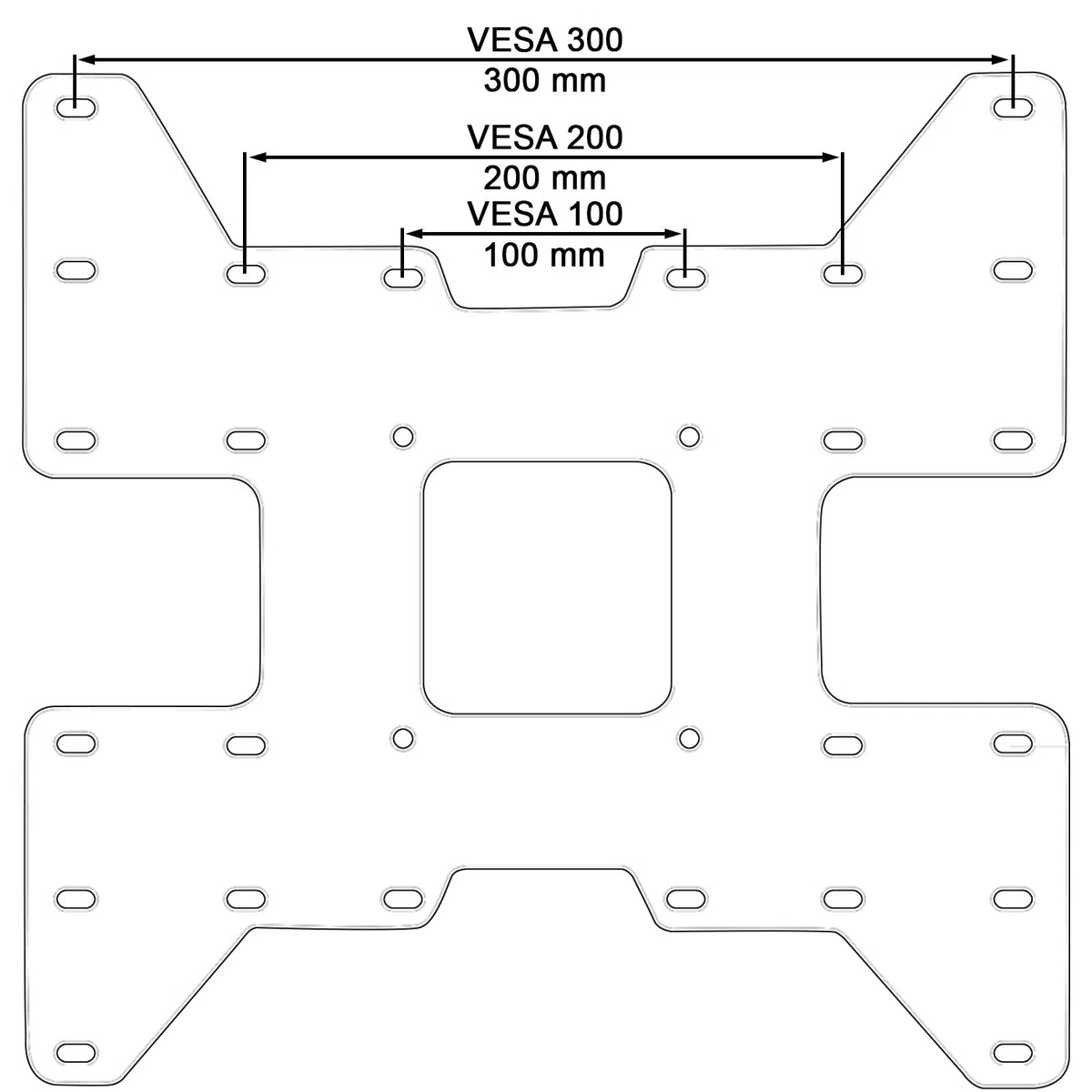 Drall Adaptador Universal VESA para Televisores y Monitores de Pared - Hasta 25Kg - De 100x100 a 200x200 300x300 - Modelo: AD3B