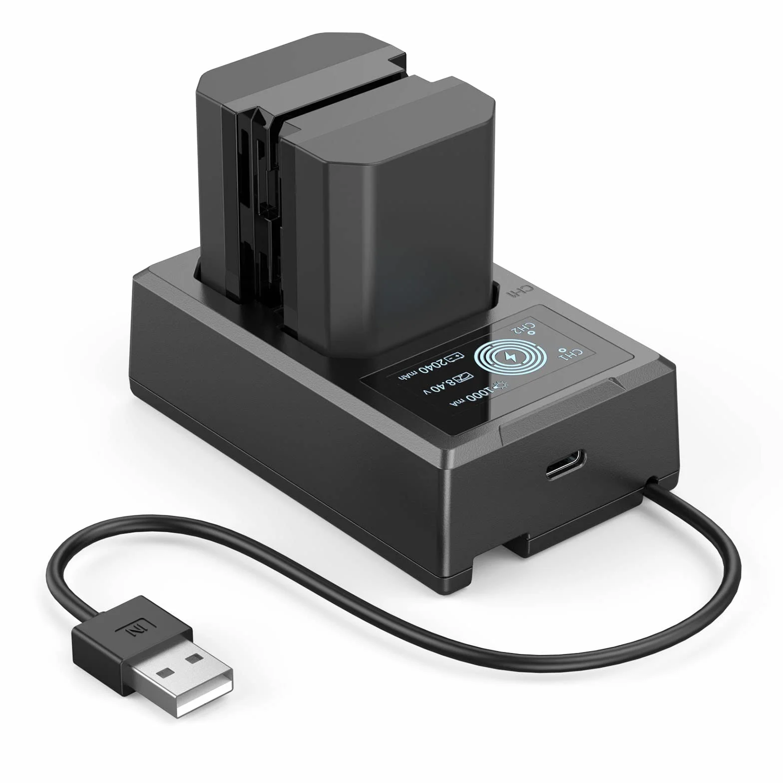 SMALLRIG 2 Pack 2040mAh Reemplazo Compatible con NP-FZ100 Batería y Kit de Cargador, Dual con Puerto USB-C,Compatible para Sony A7R IV,A7R III,A7 III,A7C,FX3, FX30,A6600,A6700,ZV-E1,A1,A9-3824B