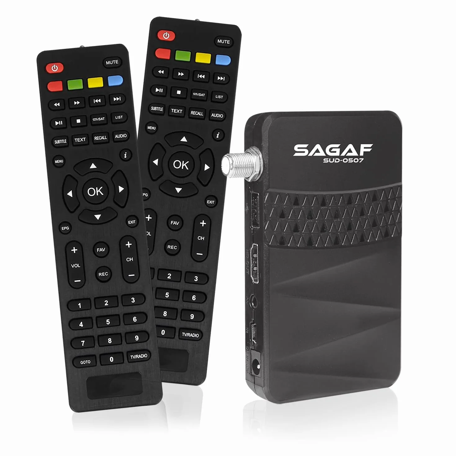 Leyf & Sagaf SUD-0507 Mini Satelite Receptor - DVB-S2 - Full HD 1080p Satélite Digital - Decodificador Receptor Satelite (HDTV, Scart, USB) - 2X Telecomando, Sólo para Canales alemanes