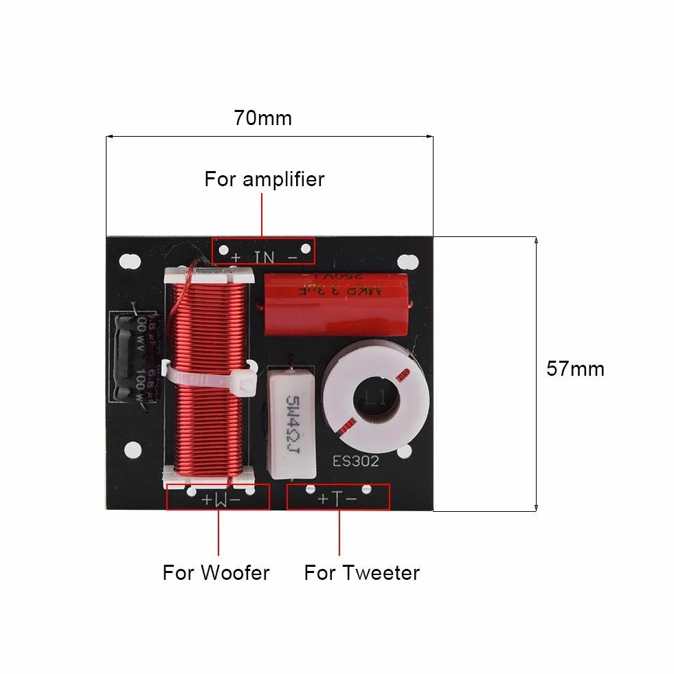 Socobeta Divisor de frecuencia de 2 Piezas 2 vías 2 Unidades Hi-Fi Audio Filtro Cruzado de Audio Altavoz Distribuidor de frecuencia Módulo de Bricolaje