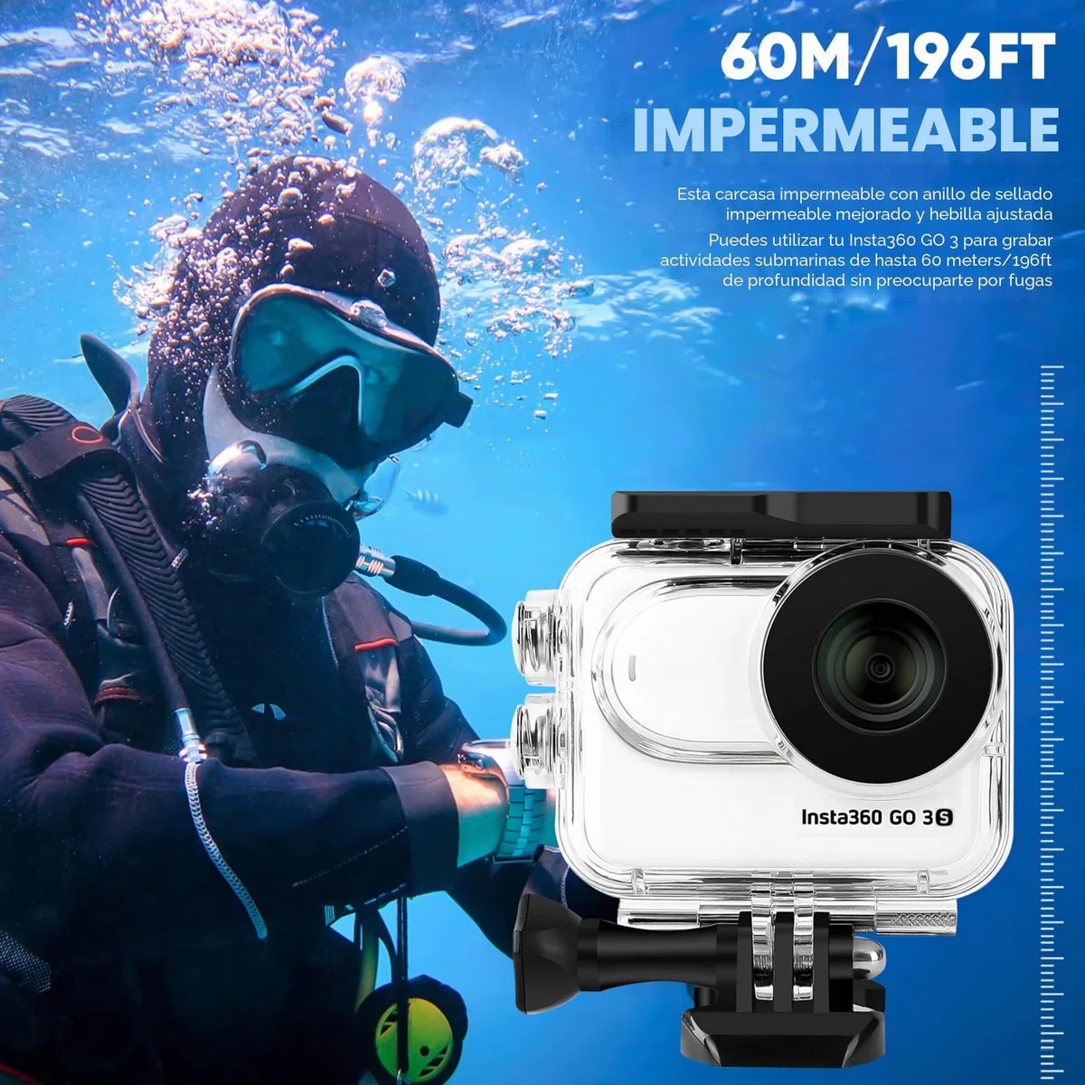 Funda impermeable y agarre flotante compatible con Insta360 GO 3S, carcasa protectora de buceo subacuático con accesorios de soporte para Insta360 GO 3S