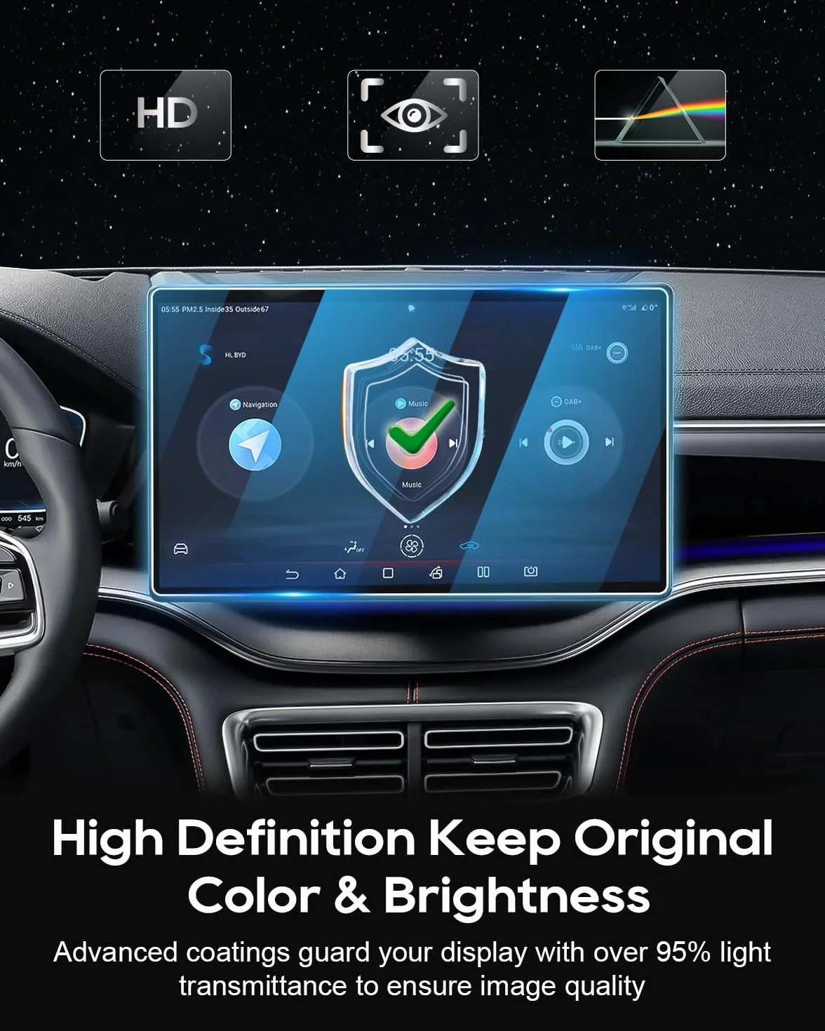 YEE PIN Protector de pantalla de 12,8 pulgadas para BYD Seal U EV DM-i | Dolphin | Atto 2 EV DM-i | Seal 6 DM-i Touring | Atto 3 Navigation, vidrio templado 9H resistente a los arañazos y antihuellas