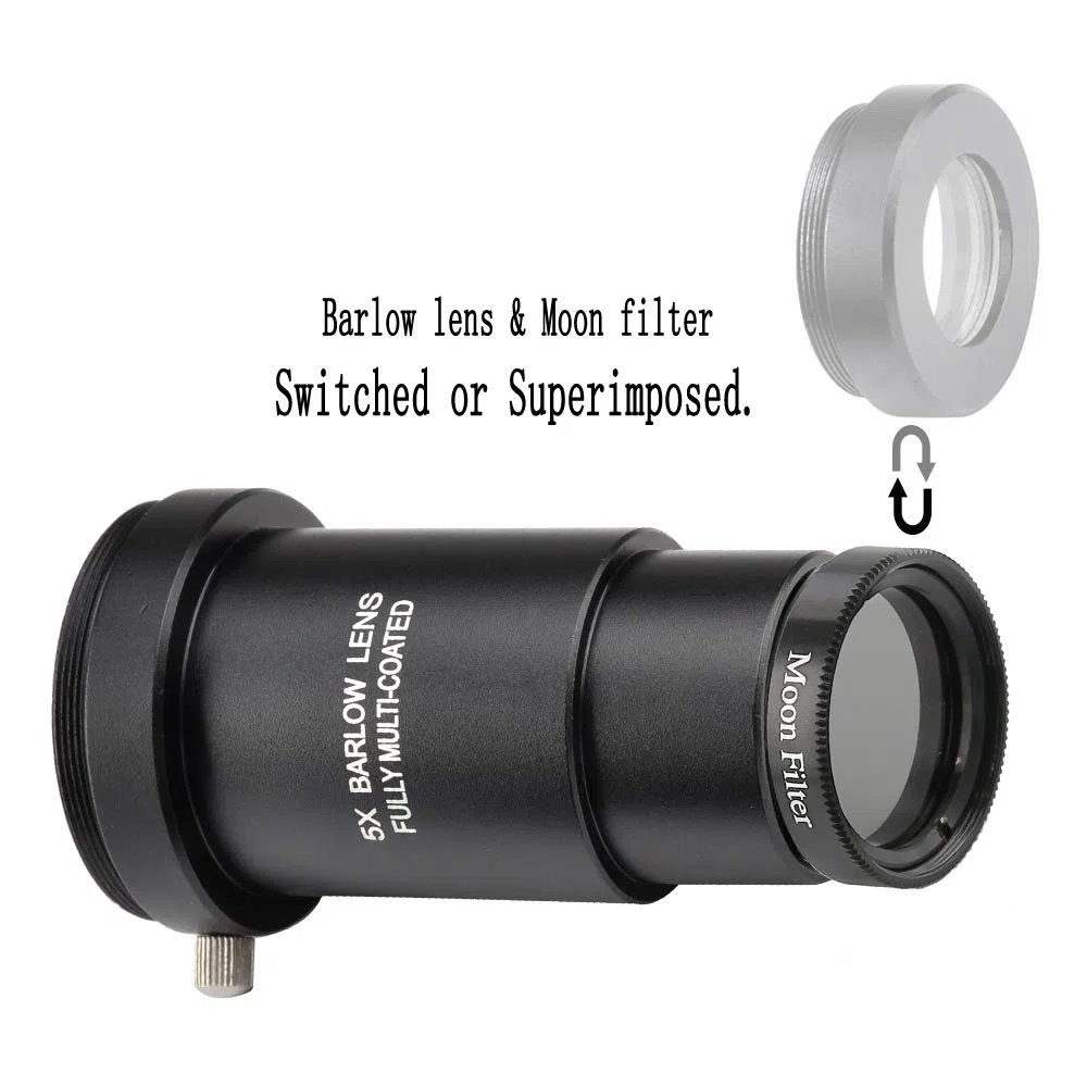 Kit de Filtro de Luna y Lente Barlow 5X de 1.25 Pulgadas para oculares de telescopio