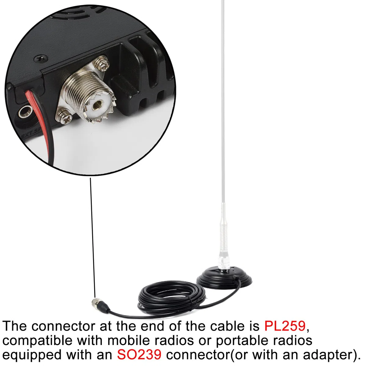 Base Montaje Magnética para Antena SO239 CB/VHF/UHF, con Cable Coaxial RG58 PL259 de 5 Metros/16,4 Pies, para Automóvil/Camión, Uso al Aire Libre y Marino