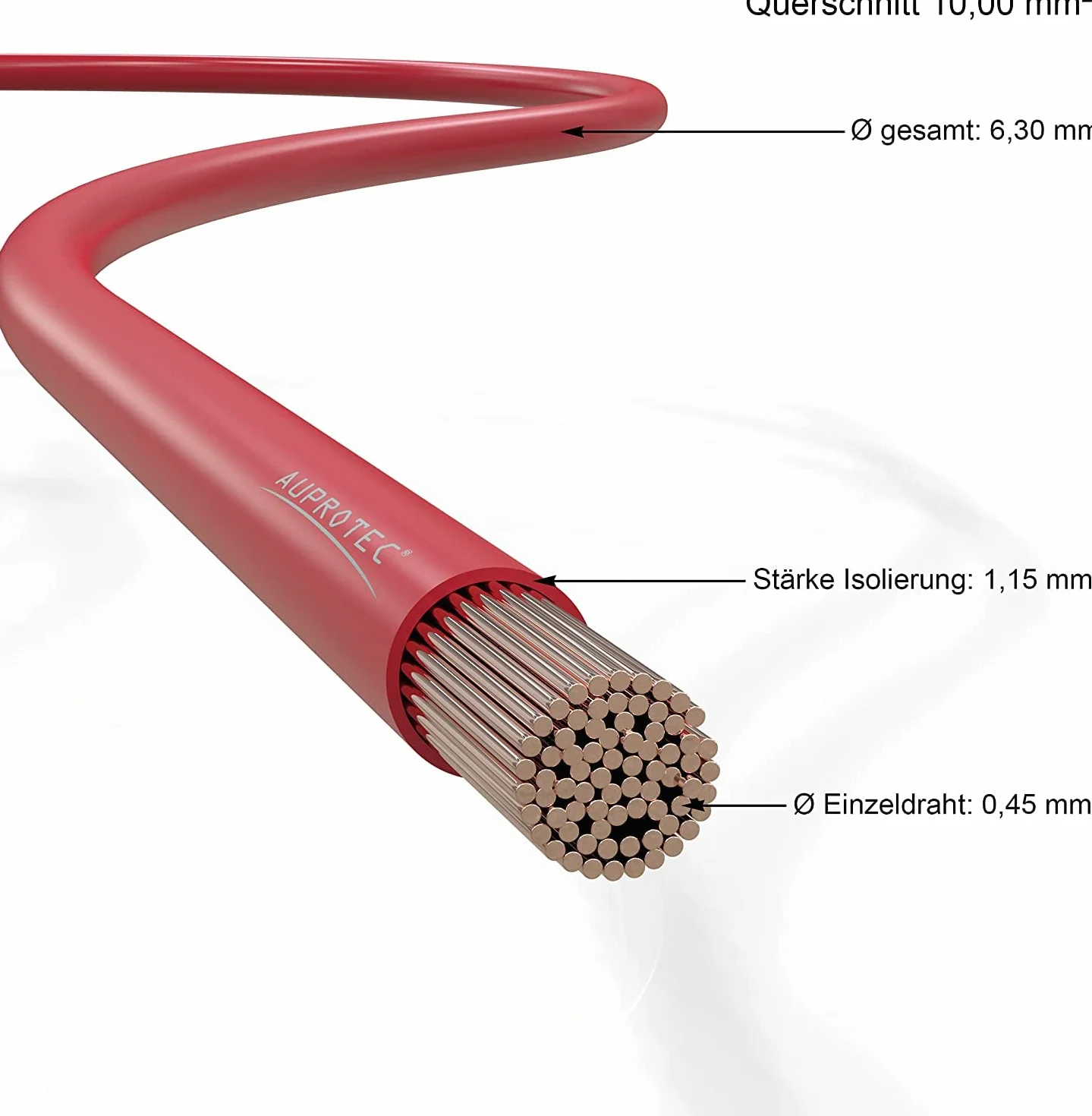 Cable eléctrico automovìl 10.0 mm² Cable unipolar de battería Longitud 1m 5m o 10m selección: 5m 10.0 mm² Hilo de Cobre, Rojo