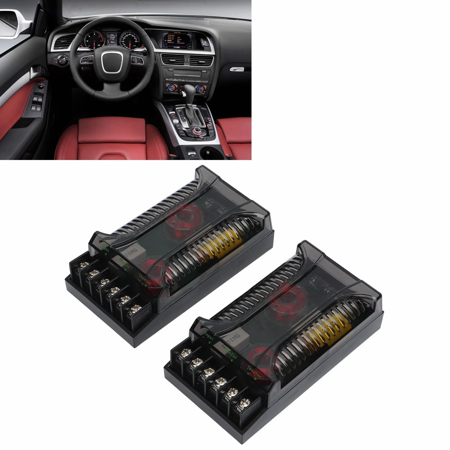 KIMISS Car Audio Crossover Pasivo, 2 Piezas 2 Vías Car Audio Crossover Protección contra Sobrecorriente Disipación de Calor Universal Altavoz Divisor de Frecuencia
