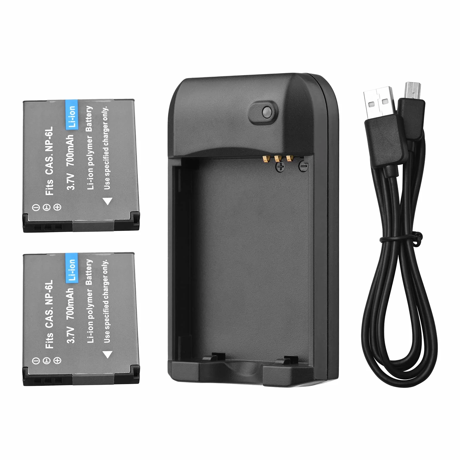 Andoer Cargador de batería NP-6L con luz indicadora LED + 2 baterías NP-6L 3.7V 700mAh con Cable de Carga USB