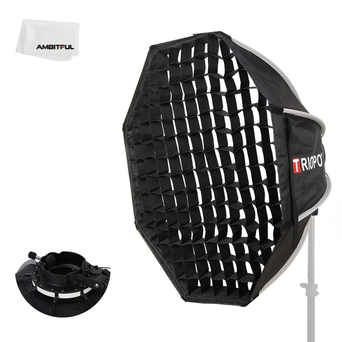KX65 - Reflector de softbox Octagon portátil de 25,6 pulgadas con rejilla de panal compatible con Godox V1 AD200 AD200Pro AD100PRO Round Head Speedlight