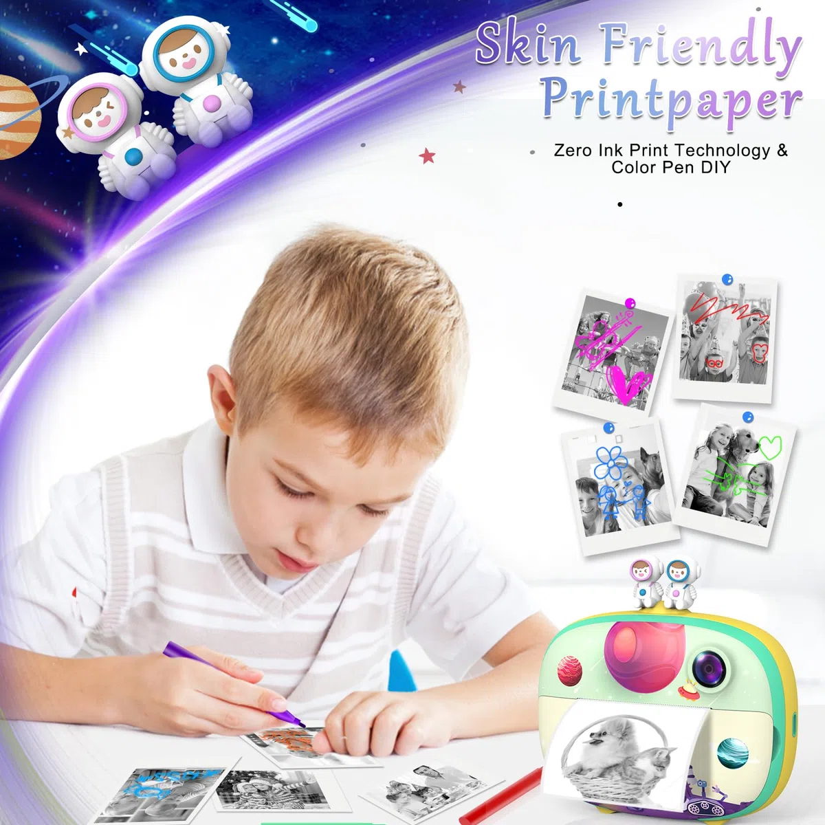 Uleway Cámara Fotos Infantil Instantánea para Niños, Cámaras Digitales de Fotos con Pantalla de 2.4 ", con Papel de Impresión Tarjeta SD de 32GB, Regalos Juguete para Niños y Niñas 3 a 12 Años (Verde)