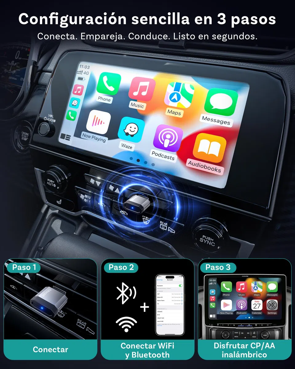 OTTOCAST Mini Nova 2026 Upgraded, Adaptador CarPlay Inalámbrico Android Auto, Diseño Aluminio Compacto, WiFi Doble Banda, Plug & Play USB, para Coches con CarPlay con Cable OEM Desde 2016