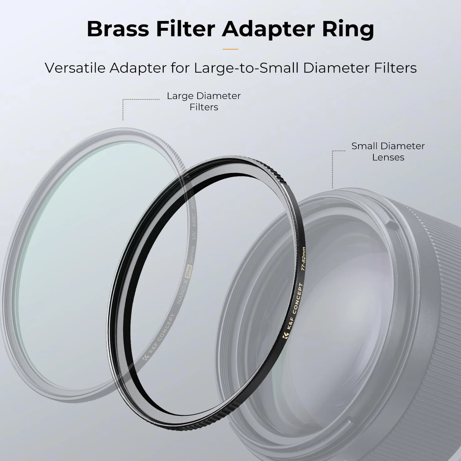 K&F CONCEPT Anillo Adaptador Step-Up de Cobre Filtro Step Up 62-82mm