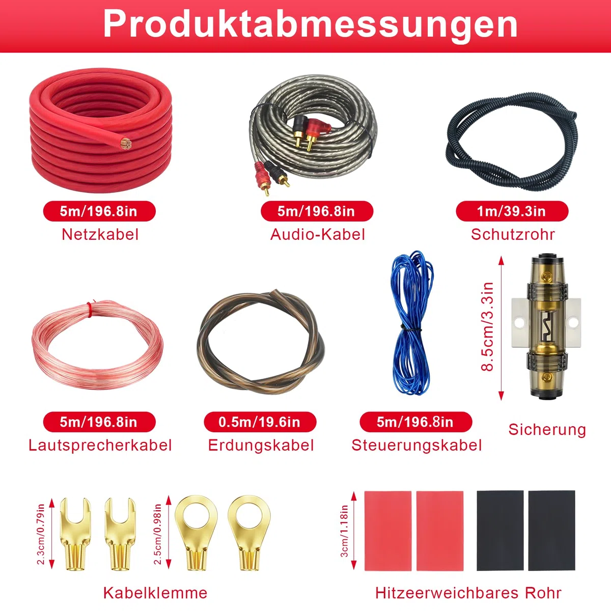 Juego de cables de subwoofer 4GA de 5 m