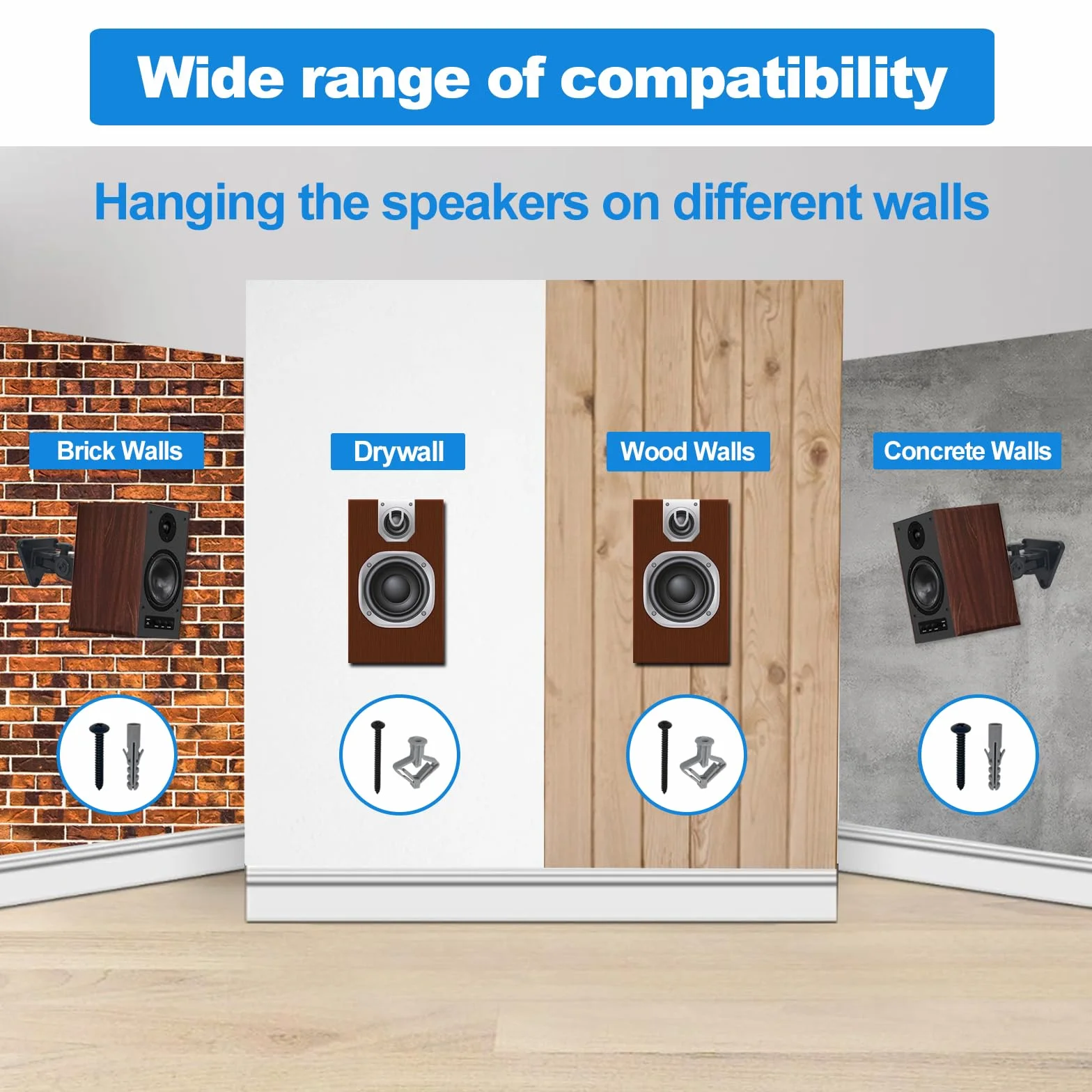 Soporte de Pared para Altavoces, Giratorio e inclinable, Soporte de Pared Totalmente de Aluminio para Altavoces pequeños, soporta hasta 30 Libras, HD-818, 2 Unidades (Negro)