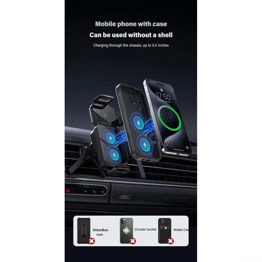 Soporte de cargador inalámbrico de coche de 15 W con soporte giratorio y carga de detección automática, para Samsung Z Fold 7/6/5 y Z para Flip 7/6/5 (plateado)