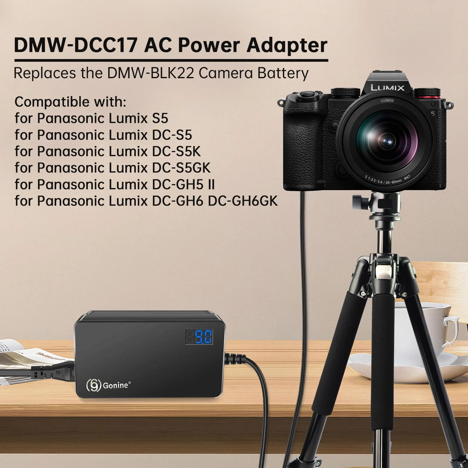 DMW-DCC17 Adaptador de Corriente para Cámara DMW-BLK22 Kit de Alimentación de Batería Dummy para Cámaras Panasonic LUMIX S5 DC-S5 DC-S5K DC-S5GK GH5 II GH6 GH7 Grip de Batería DMW-BGS5
