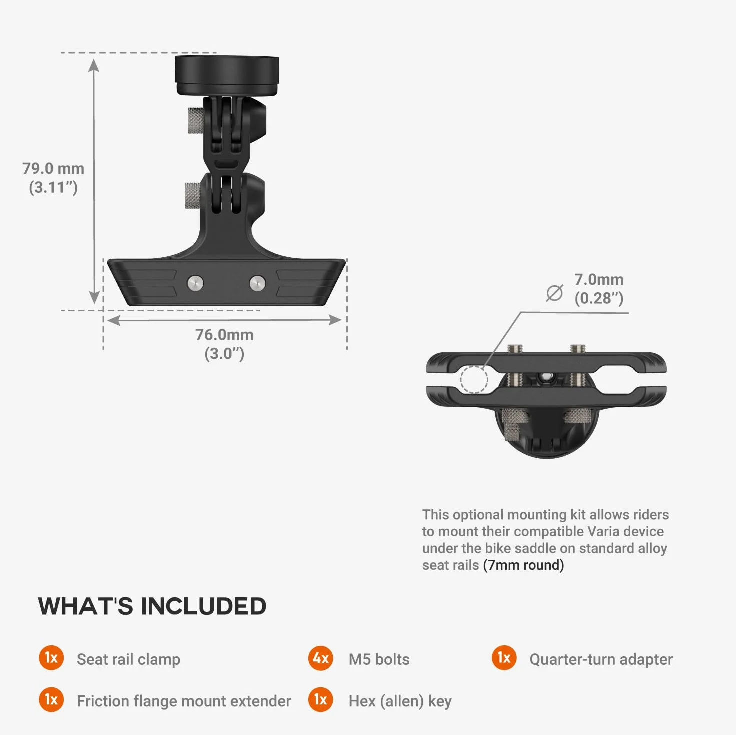 TUSITA Kit de Soporte para Riel de Asiento Compatible con Garmin Varia RTL510 RTL515 RVR315, RearVue 820 Rearview