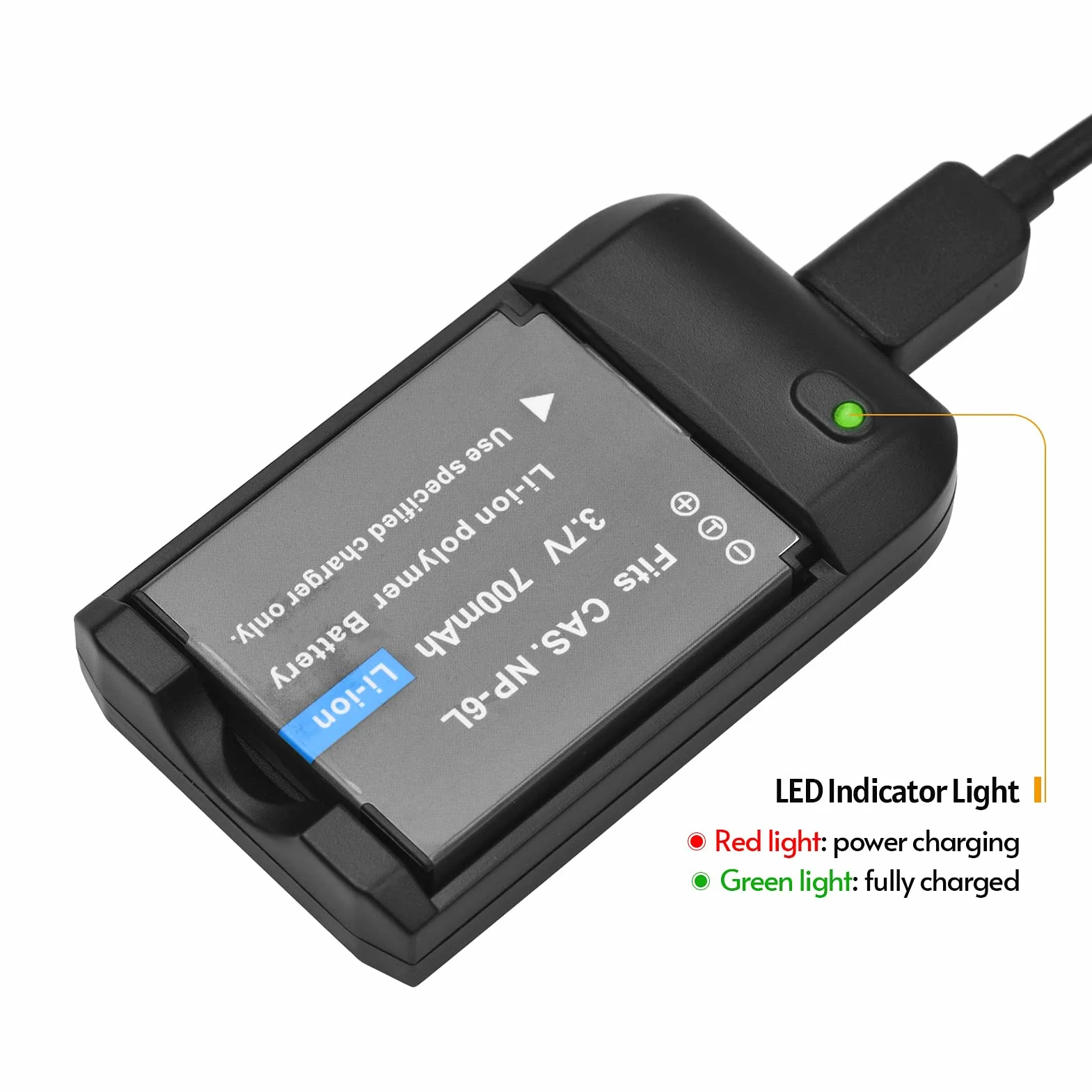 Andoer Cargador de batería NP-6L con luz indicadora LED + 2 baterías NP-6L 3.7V 700mAh con Cable de Carga USB