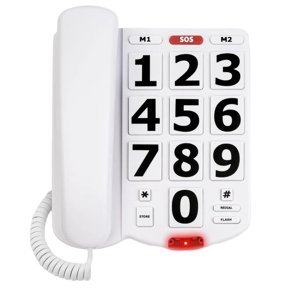Teléfono de Botón Grande para Personas Mayores, Teléfono Fijo Residencial, Teléfono de Ayuda con una Tecla para Personas con Discapacidad Visual y Auditiva