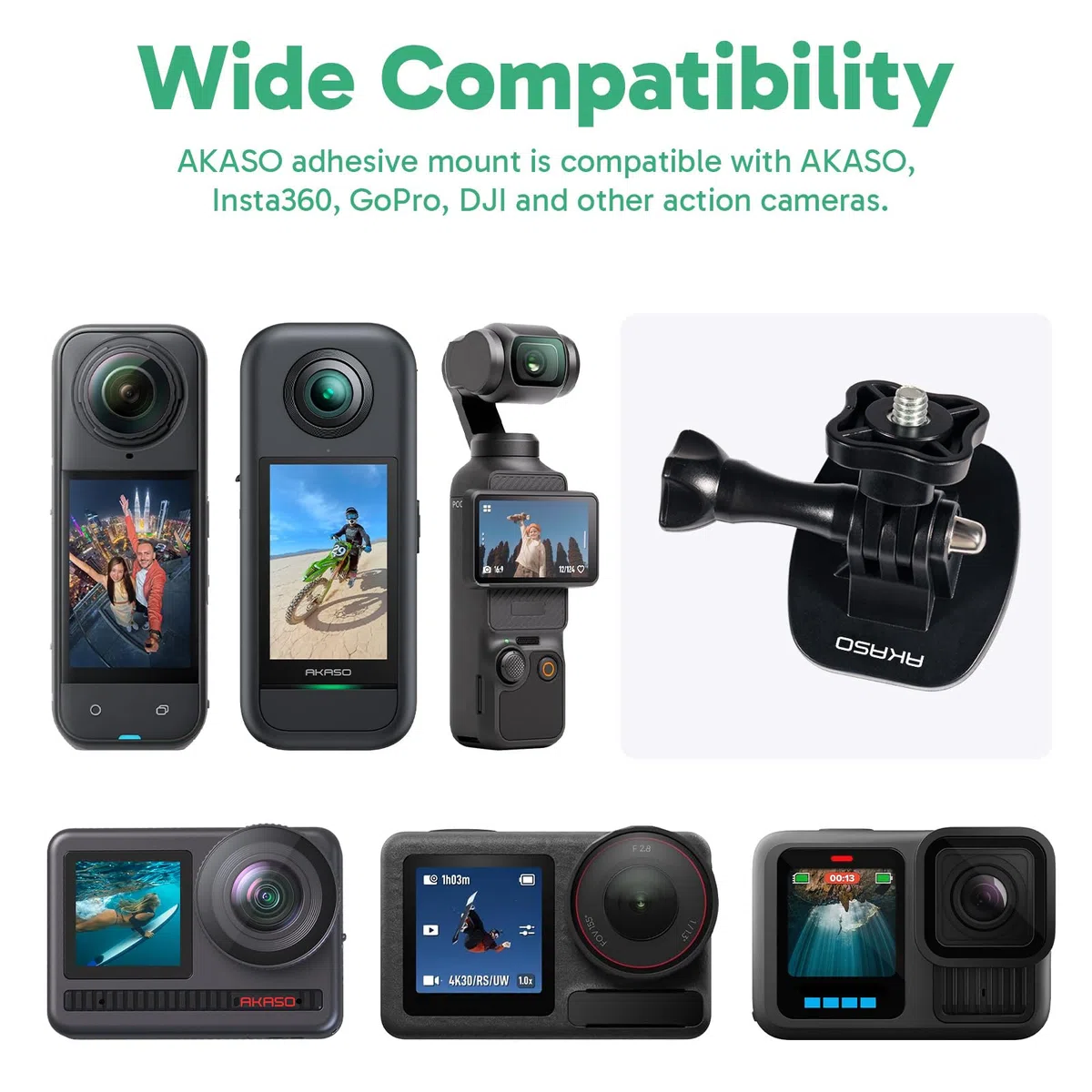 AKASO Kit de accesorios de tornillo de montaje con hebilla adhesiva para casco compatible con cámaras de acción Hero 13 12 11 10 Max 9 8 7 6 5 DJI Osmo Insta360