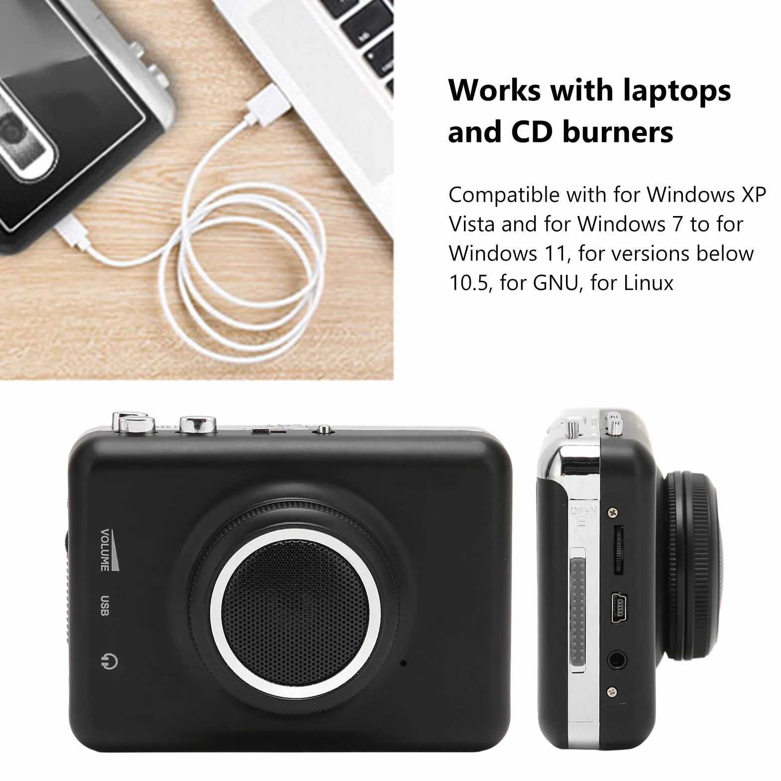 Convertidor y Reproductor de Cinta Casetes, Reproductor de Cassette USB, Convertidor de Cinta a MP3, Convierte Cintas de Audio a MP3 Digital, Guárdalas Directamente en Una Memoria USB o PC, CD