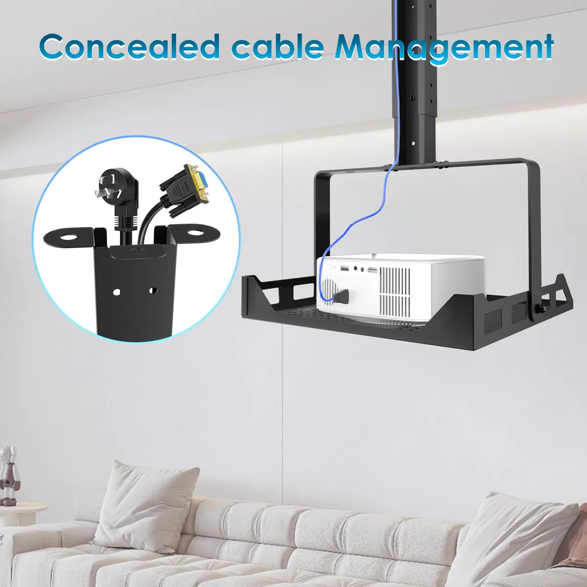 Salange Soporte de Techo para Proyector, Altura Ajustable, Soporte Universal para Proyector para Techo/Pared con guía de Cables integrada, Capacidad de Carga de hasta 10 kg, para Cine en