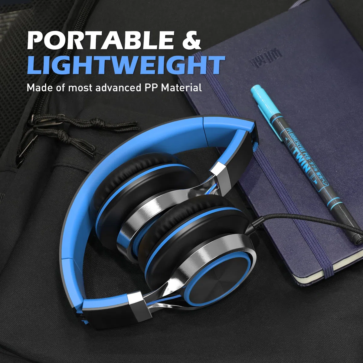 AILIHEN C8 Auriculares de Diadema Cerrados con Cable, Auriculares Plegable con Micrófono y Control Remoto para Mp3, iPhone, Móvil Android, PC, Color Negro y Azul