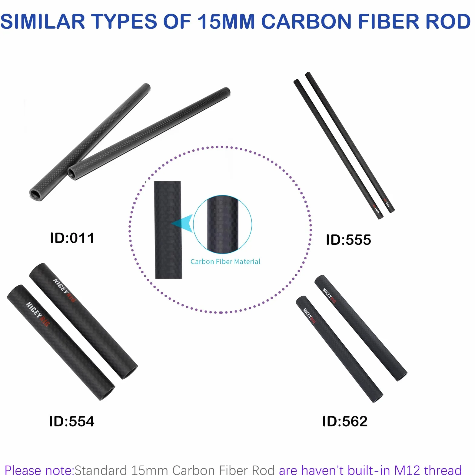 NICEYRIG 15 mm Varillas de Fibra de Carbono 30 cm (12 Inch) Longitud para DSLR Hombro Rig 15 mm Rail Sistema de Apoyo