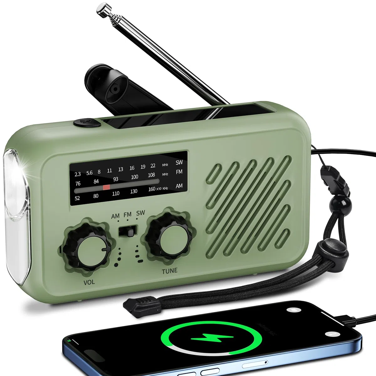 Radio Portatil Pequeña de Emergencia, Am/FM/SW Radio a Pilas y Solar con Manivela, Recargable Radios Meteorológica Multiusos de Dinamo con Linterna LED con 2000mAh Powerbank SOS Alarma