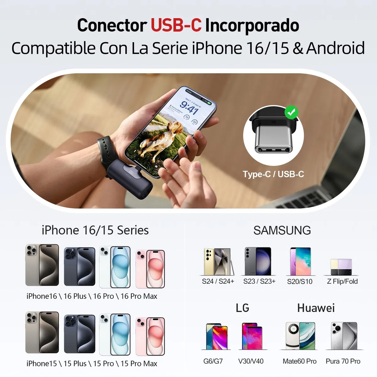 iWALK Power Bank Portátil 5500mAh de Nueva Generación - Cargador Rápido 22.5W USB-C,Batería Externa Compacta para iPhone 17/16/15 Plus/Pro MAX,iPad,Samsung Galaxy S25/S24/S23 y Dispositivos Android