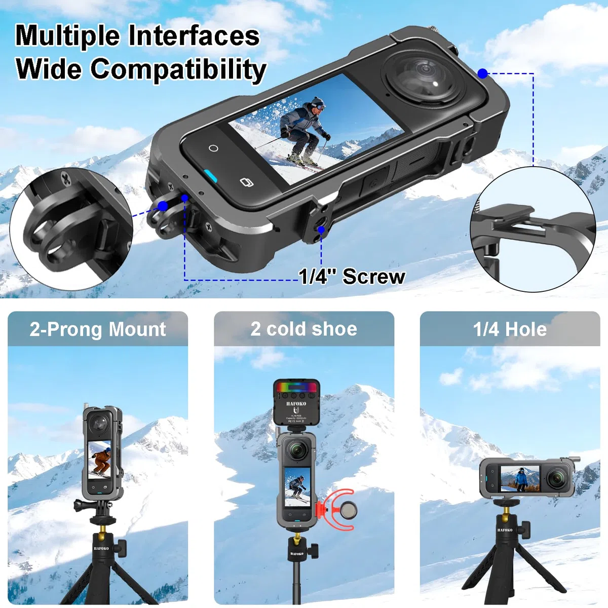 Aleación de Aluminio Marco Jaula para Insta 360 X4 Metal Protector Jaula Carcasa Expansión Caja con Zapata Fría Compatible para Insta 360 X4 Accesorios con Lente Tapa + Pantalla Protecto