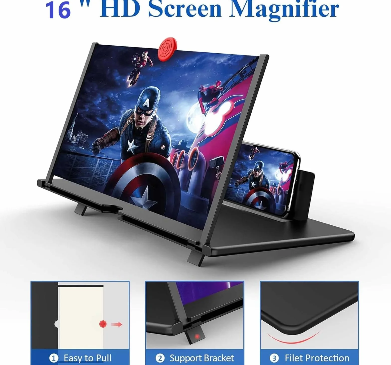 Amplificador de Pantalla para movil 16 Pulgadas, Lupa para móvil 3D, HD Lupa Pantalla movil Adecuado para Ver películas y Videos en un teléfono