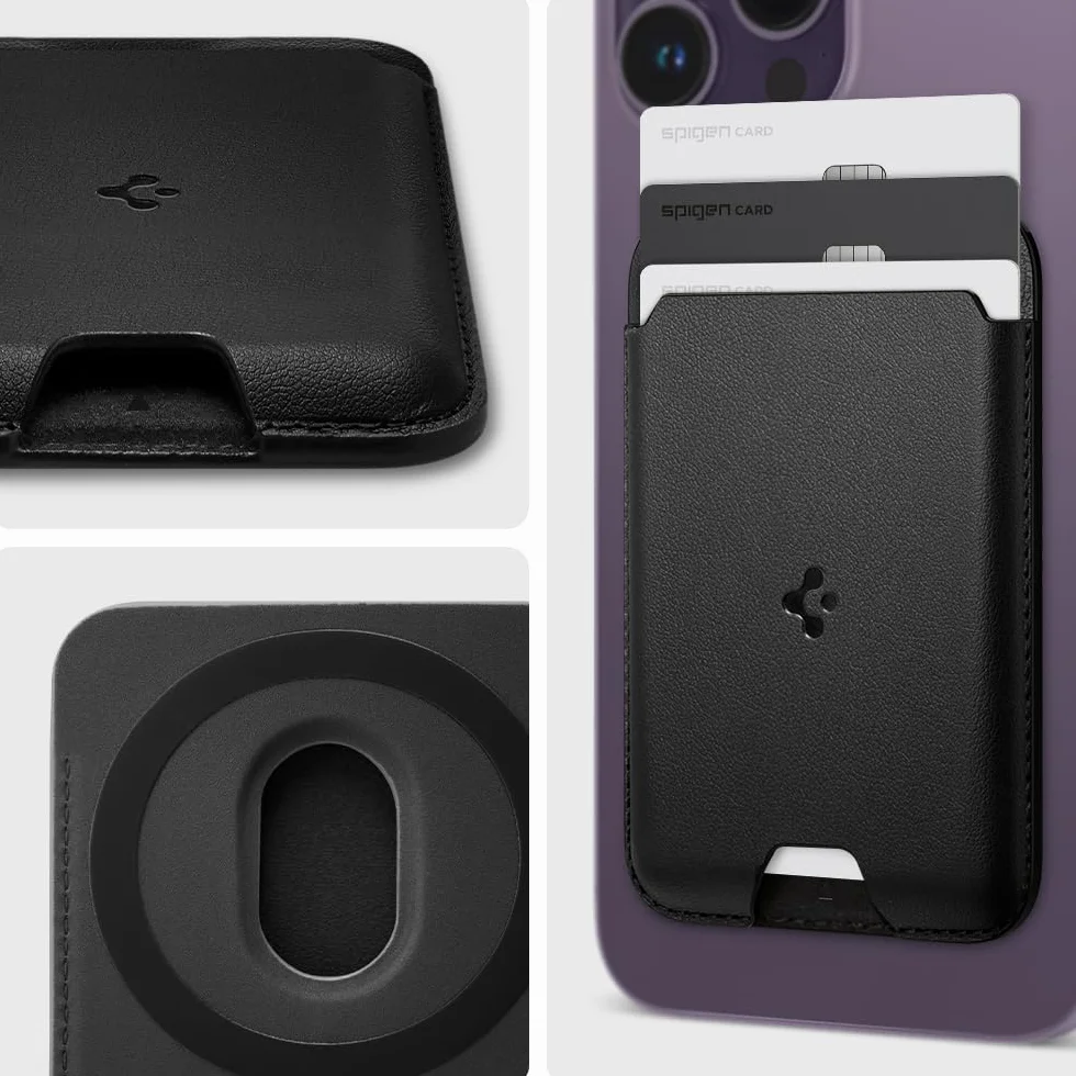 Spigen Cartera MagSafe Valentinus MagFit Cartera Magnética 3 Tarjetas Funda Diseñada para MagSafe Compatible con los Modelos iPhone 17/16/15/14/13/12 Series - Negro