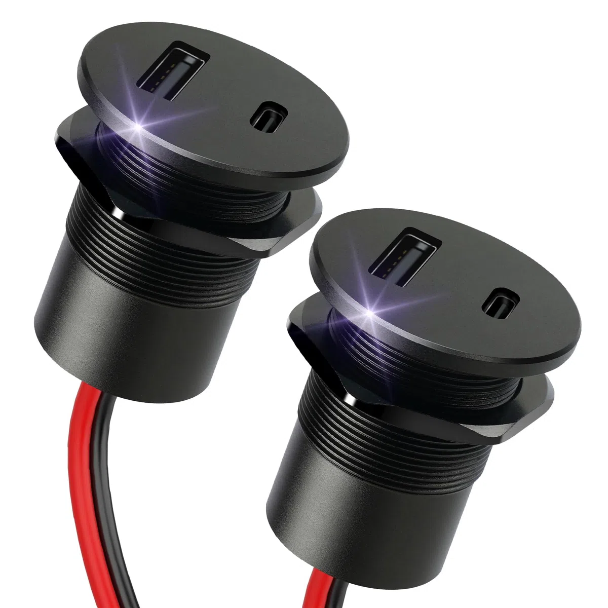 Aluminio Toma USB 12V Camper Cargador, Doble Puerto PD3.0 USB-C y QC3.0 USB-A Enchufe Carga Rápida, para Coche Autocaravana Barco Camión Caravana(2PCS)