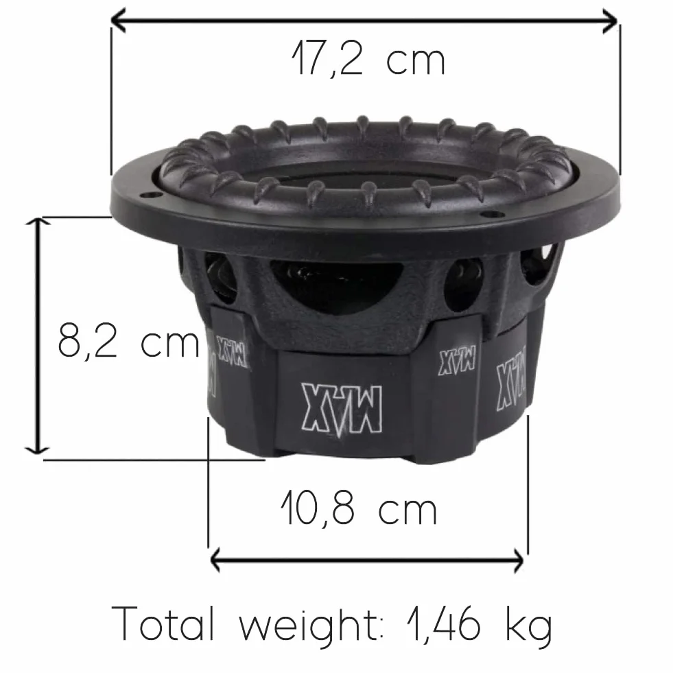 1 subwoofer para LANZAR MAX Pro MAXP64 6,5" 16,5 cm 165 mm 300 Watt rms y 600 Watt MAX Single Coil 4 Ohm Tapa Maletero Puertas Coche, 1 Pieza + faston de Montaje
